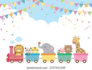 Cute animals riding a train illustration for children