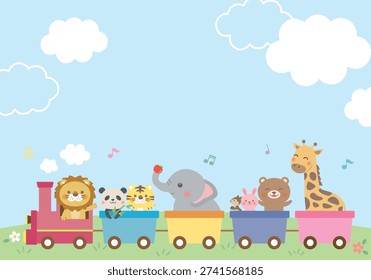 Cute animals riding a train illustration for children