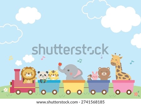 Cute animals riding a train illustration for children