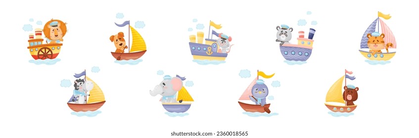 Cute Animes in Sailor Hats Boating and Segelsport Vectorset