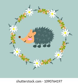 Cute animals. Scandinavian style. Frame. Flowers. For children's clothes. Greeting card. Bright.