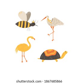 Cute animals in scandinavian style. Hand drawing vector illustration.