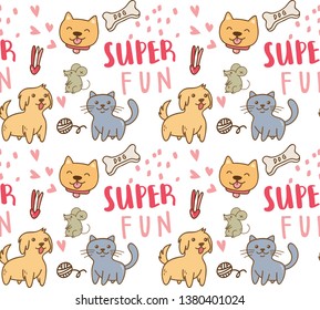 Cute animals seamless background, suitable fro fabric printing