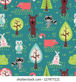 Cute animals seamless pattern