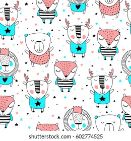 Cute animals seamless pattern