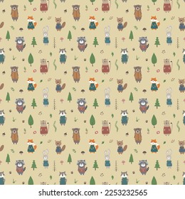 Animales sin foco. Caricatura Animales en el fondo del bosque. Ilustración vectorial.