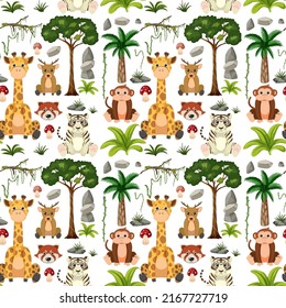 Cute animals seamless pattern illustration