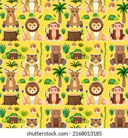 Cute animals seamless pattern illustration