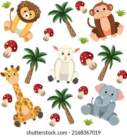 Cute animals seamless pattern illustration