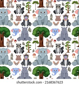Ilustración de patrones sin fisuras de animales sin cortes