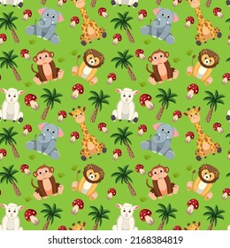 Cute animals seamless pattern illustration
