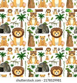 Cute animals seamless pattern illustration