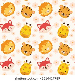 cute animals seamless pattern for kids printlion fox