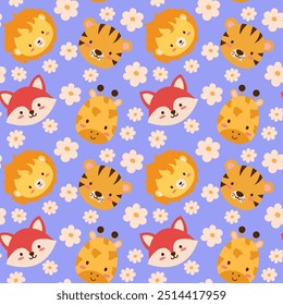 cute animals seamless pattern for kids print lion fox giraffe