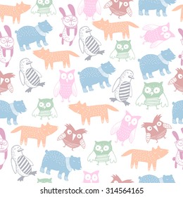 Cute animals seamless pattern.Kids background.