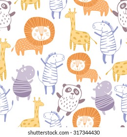 Cute Animals Seamless Pattern.Kids Background.Zoo