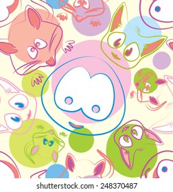 Cute animals seamless vector background, colorful