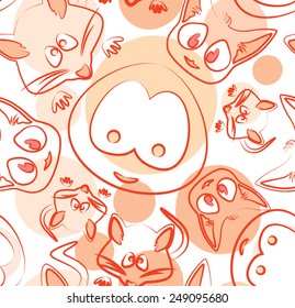 Cute animals seamless vector background, orange