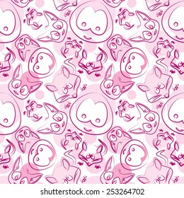 Cute animals seamless vector background, pink