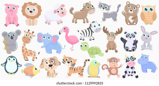 Cute animals set.