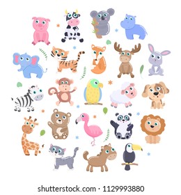 Cute animals set.