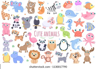 Cute animals set.