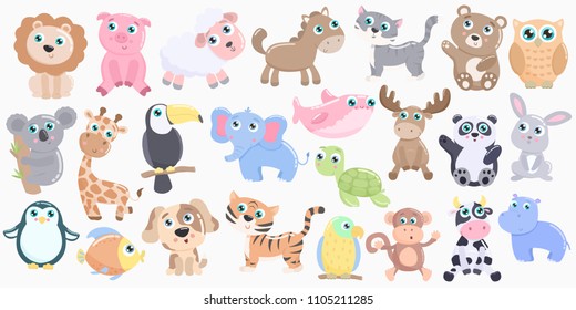 Cute animals set. Flat design