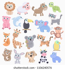 Cute animals set. Flat design