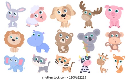 Cute animals set. Flat design