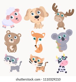 Cute animals set. Flat design