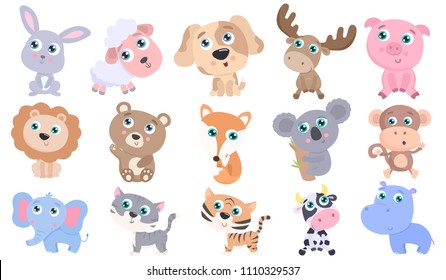 Cute animals set. Flat design