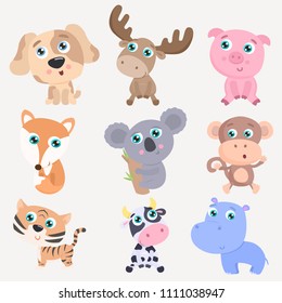 Cute animals set. Flat design