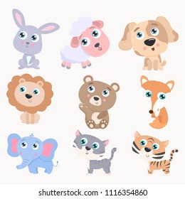 Cute animals set. Flat design