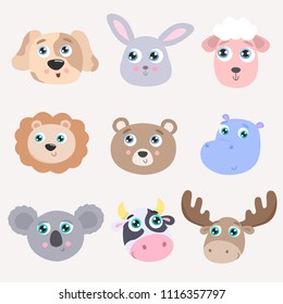 Cute animals set. Flat design