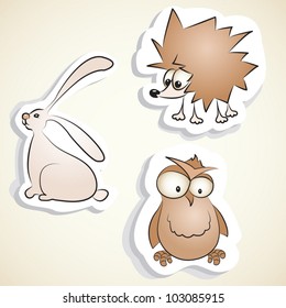 Cute animals set: hedgehog, owl and rabbit