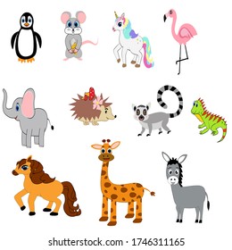 Cute animals set illustration,  vector collection: farm animals,sea animals wild animals, 