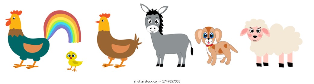 Cute animals set illustration, vector collection: farm animals,sea animals wild animals,