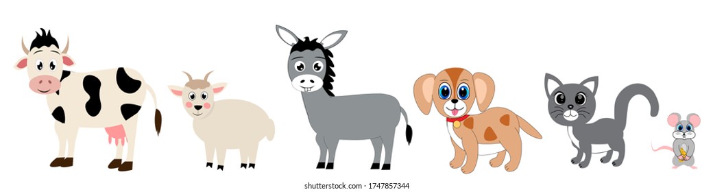 Cute animals set illustration, vector collection: farm animals,sea animals wild animals,
