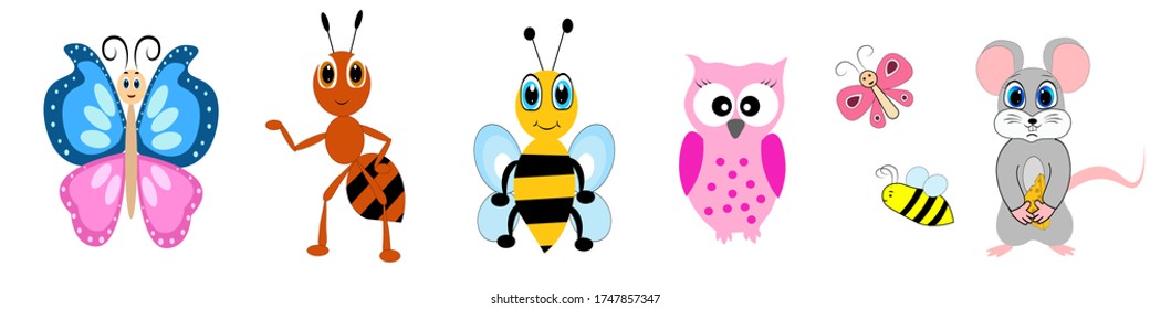 Cute animals set illustration, vector collection: farm animals,sea animals wild animals,