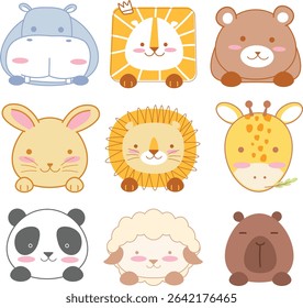 Cute animals set isolated, cute forest, safari, polar, farm animals, kids vector cartoon