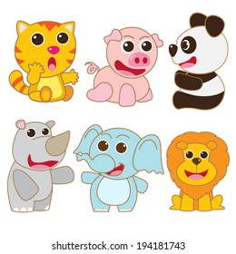 Cute animals set panda elephant pig cartoon eps 10 vector