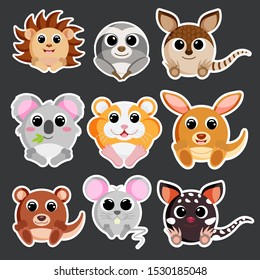 cute animals set sticker template in flat vector style