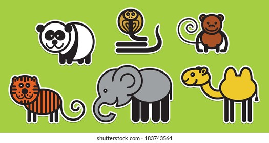 Cute animals set from typical Asian animals