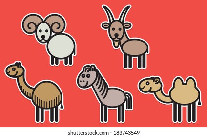 Cute animals set from typical domestic cloven-hoofed animals