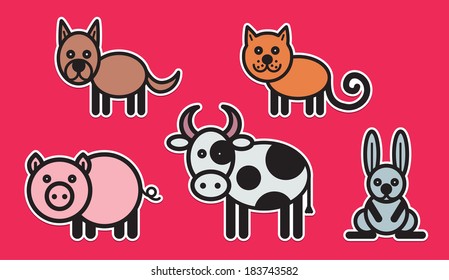 Cute animals set from typical domestic animals