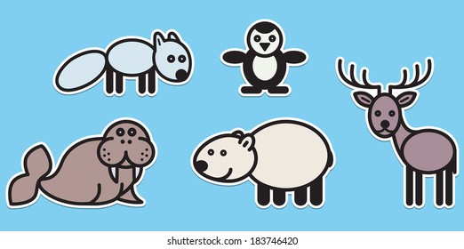 Cute animals set from typical Polar animals