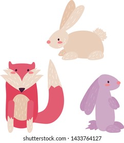 Cute animals set vector illustration 