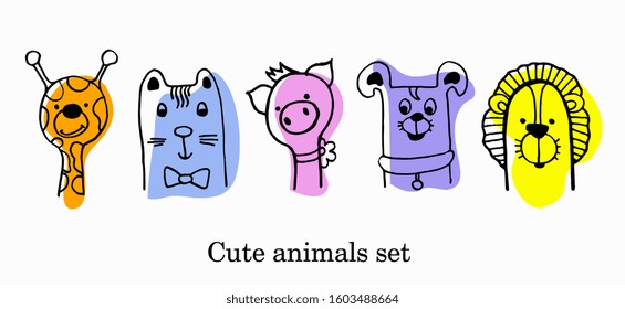 Cute animals. Set vector image.