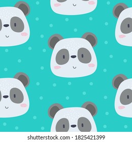 Cute animals. Simple muzzles. Vector illustration with panda. Seamless kid pattern
