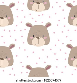 Cute animals. Simple muzzles. Vector illustration with bear. Seamless kid pattern
